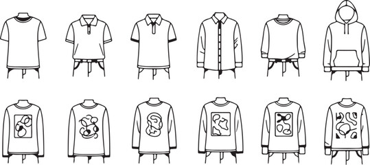 Outline T-Shirt and Hoodie Line Art Icons set.