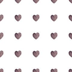 Brown watercolor hearts. Simple seamless pattern. Hearts background