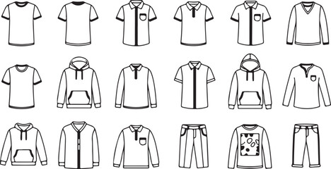Outline T-Shirt and Hoodie Line Art Icons set.