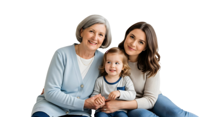 Happy intergenerational family portrait with grandparents, parents, and a baby