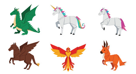 Obraz premium Collection of Mythical Creatures Dragon Unicorn Pegasus Phoenix and Fantasy Animals