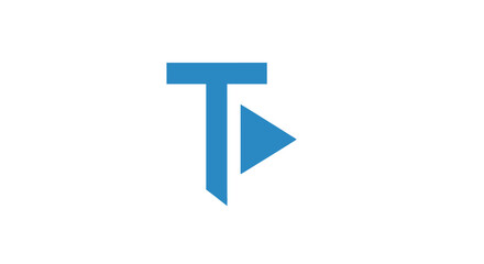 Minimalist letter T logo with play button concept in blue color for business and technology brand