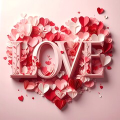 Heart-shaped love, adorned with paper hearts and flowers