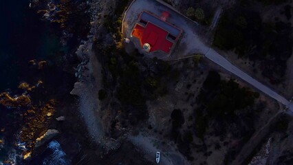 Aerial view of the lighthouse of Punta Carnero, in the province of Cádiz, Andalusia, Spain, close to the Strait of Gibraltar. © Jose Lledo