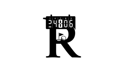 Elegant golf themed monogram logo design featuring a score board and golf course elements