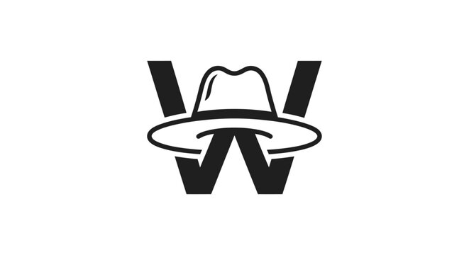 Stylish letter W logo design with a classic hat illustration for brand identity