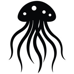 flat vector jellyfish with glowing tentacles on white