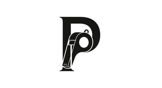 Letter P with referee whistle vector logo design concept for sport association  minimalism style