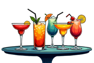 Table with cocktails on a transparent background