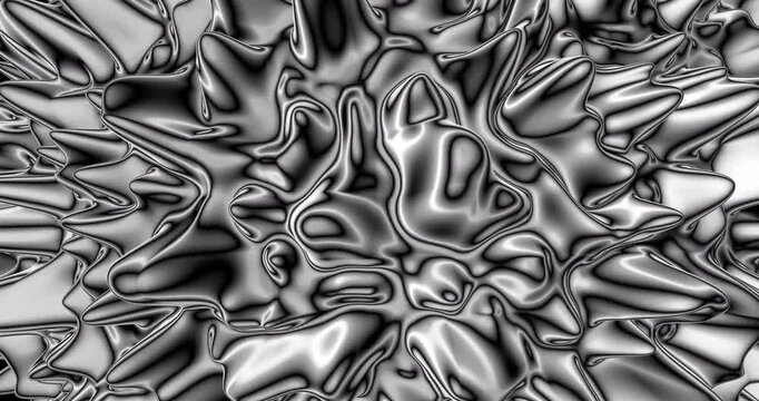 Black and white metallic wavy texture. Seamless animation loop. 3D animation. 4K. Ideal for uses as a cool background for titles, videos, animations, presentation, advertisement