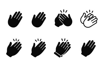Obraz premium Clapping Hands Icons. Solid, filled icon set of clapping hand styles: left hand, right hand, both hands, cartoon hands, realistic hands, stylized hands,