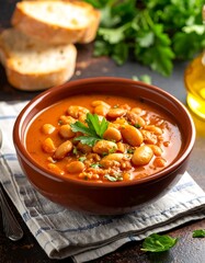 Hearty bean soup in a bowl