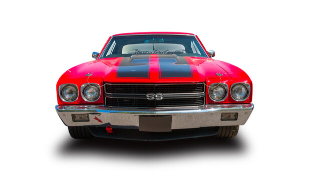 Red Chevrolet Chevelle SS 1970. White background