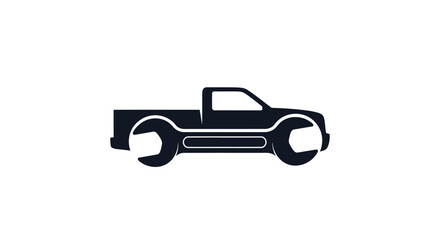 Truck repair logo design featuring a pickup truck silhouette with wrench wheels concept