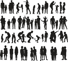 silhouetter of father and kids set design 