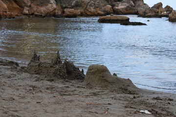 Sand castle made of wet sand