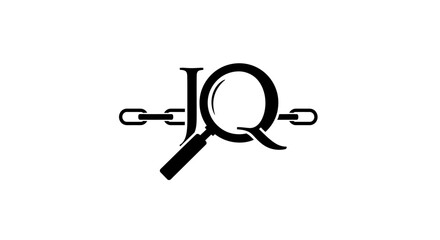 Creative and minimal logo illustration featuring the letters JQ with a magnifying glass and chain