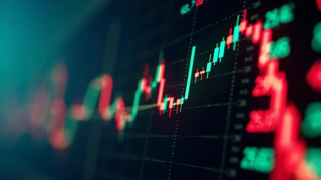 Line graph and numbers in stock market. Business Success and growth concept. Abstract financial chart on screen display.