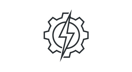 Icon depicting energy generation with a lightning bolt and a cog wheel design