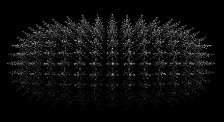 Abstract geometric crystal lattice structure illuminated in a dramatic spotlight against a stark black background