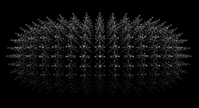 Abstract geometric crystal lattice structure illuminated in a dramatic spotlight against a stark black background