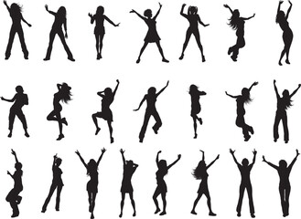 vector silhouettes of dancing girls