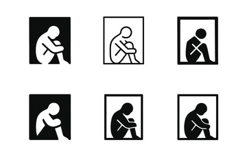 Loneliness Logo Variations. Loneliness personified by a small figure. Set Logo of Loneliness personified by a small figure: Figure inside empty