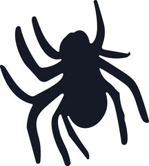 A dark silhouette of a spider with eight curved legs, symbolizing fear, Halloween, and creepy design elements.