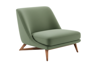 Modern sage green armchair isolated on transparent background, contemporary lounge chair for living room or office waiting area