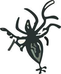 A stylized black spider illustration with abstract shapes and highlights, symbolizing Halloween, fear, and creepy design elements.