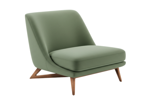 Modern sage green armchair isolated on transparent background, contemporary lounge chair for living room or office waiting area