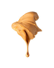 Smooth peanut butter drip close-up on a transparent background