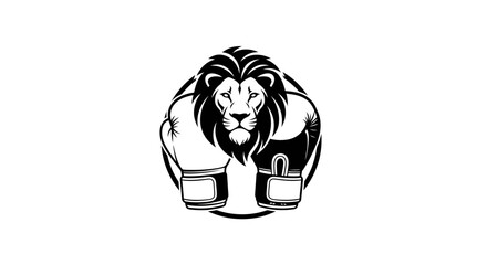 Lion boxer illustration with boxing gloves in a vector style design for sports logo inspiration
