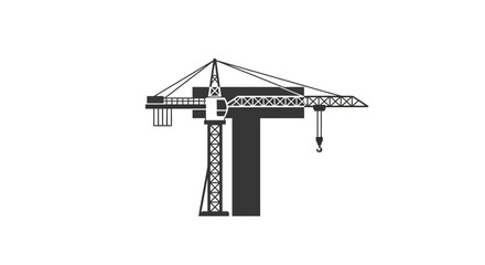 Construction crane creating letter T monochrome concept for industrial projects