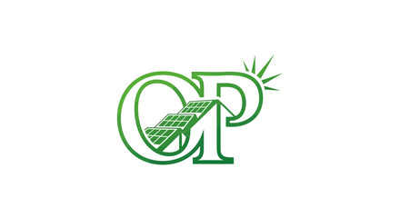 Elegant initial CP logo design featuring solar panel technology in a sustainable green theme