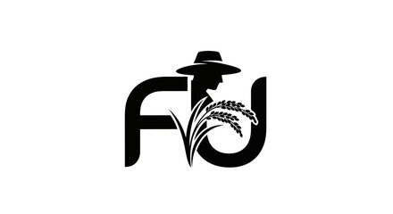 Elegant and creative logo design showcasing a farmer with wheat elements intertwined with letter FU