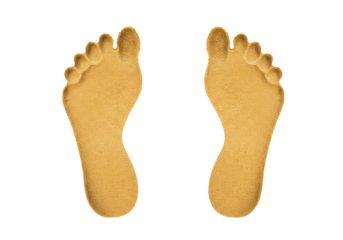 Two sandy footprints isolated on transparent background, beach vacation concept for summer travel and barefoot walking