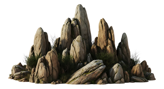 Jagged rock formation isolated on transparent background