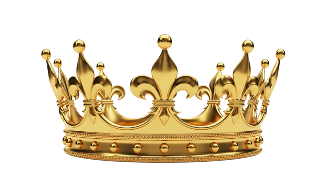 Ornate golden royal crown isolated on transparent background