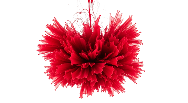 Vibrant red feathered pom pom isolated on transparent background
