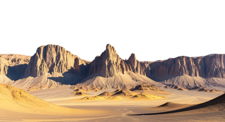 Alien desert landscape with rock formations isolated on transparent background
