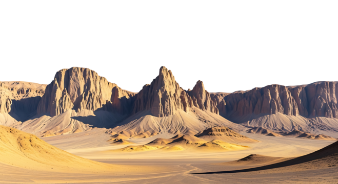 Alien desert landscape with rock formations isolated on transparent background