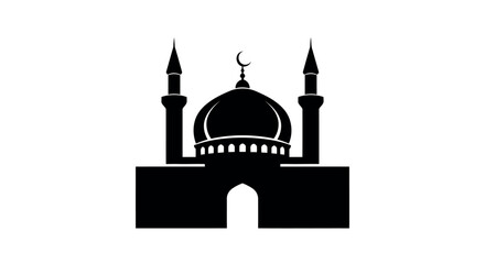 Black silhouette of a mosque with dome and minarets on a white background Islamic architecture © PixelSaga MH2 