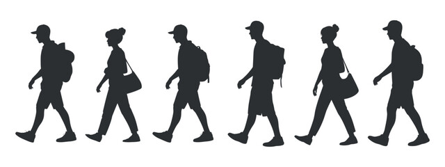 People Walking in Silhouettes Group