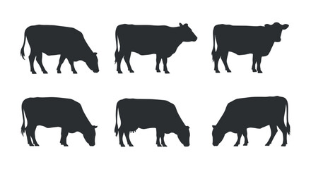 Cow silhouette vector set on white background