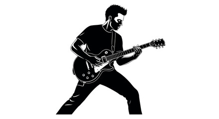 Fototapeta premium Silhouette of a Man Playing an Electric Guitar on White Background musician guitarist