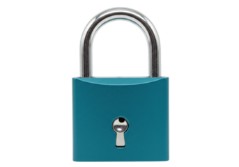 Teal padlock isolated on transparent background, security lock for safety and protection PNG