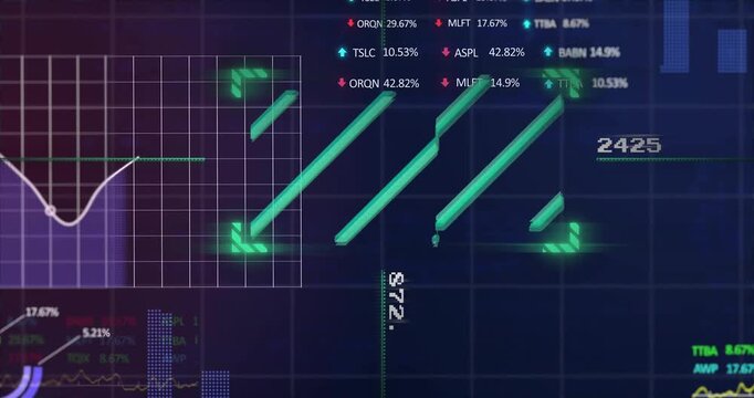 At blue dashboard loading, neon green bars shifting and numeric labels updating to show data trends