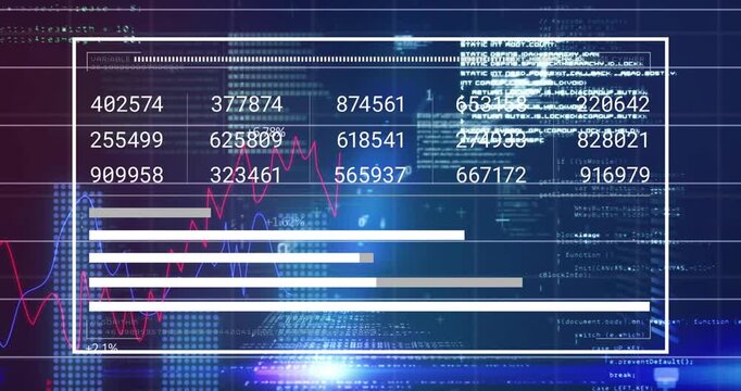 Interface activating panel displaying grids, filling bars and spiking charts showing growth