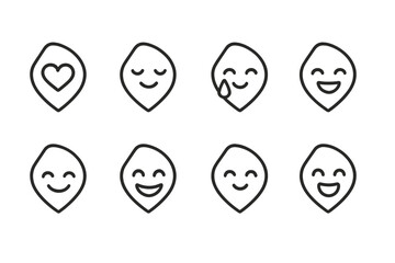 Obraz premium Iconic Emotion Expressions. Outline icon set of rose petals emotions: love, tenderness, longing, happiness, nostalgia, calm, joy, serenity. Line icons in only